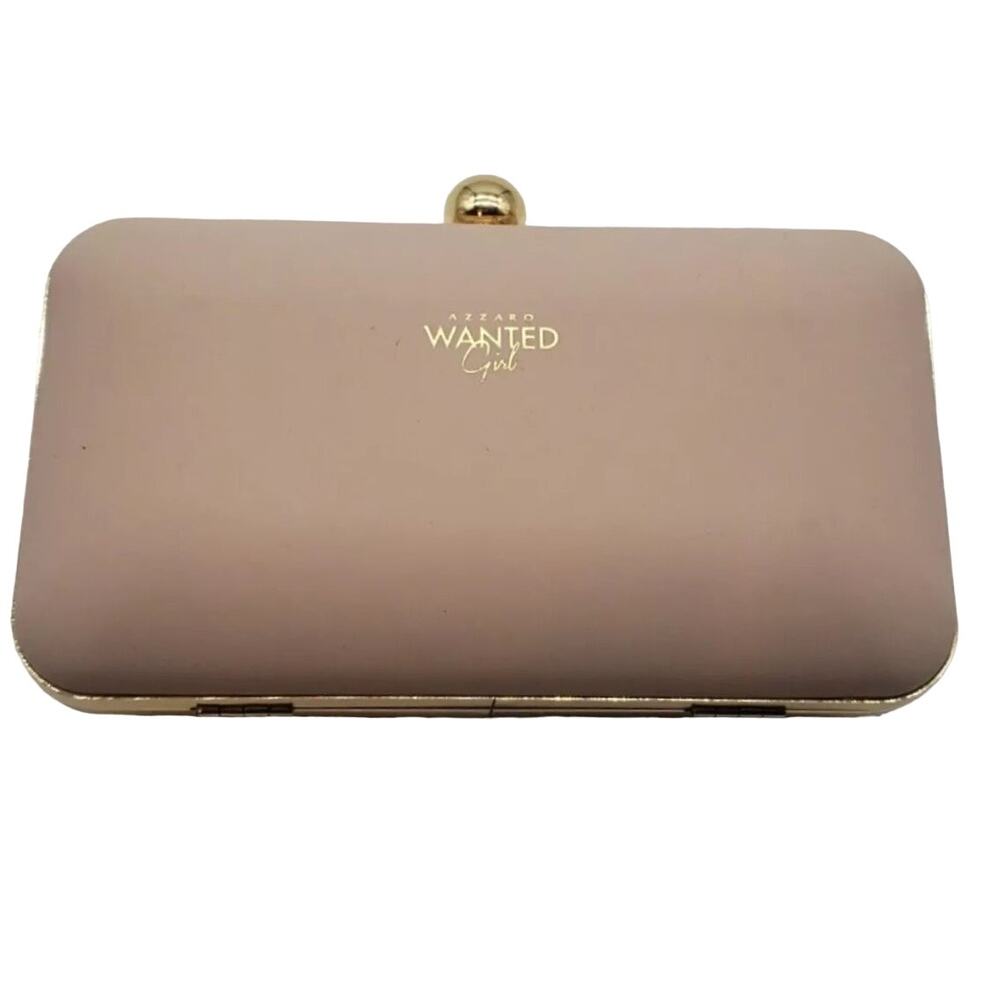 Azzaro Wanted Girl Pink Blush Hard Shell Clutch Gold Snap Closure